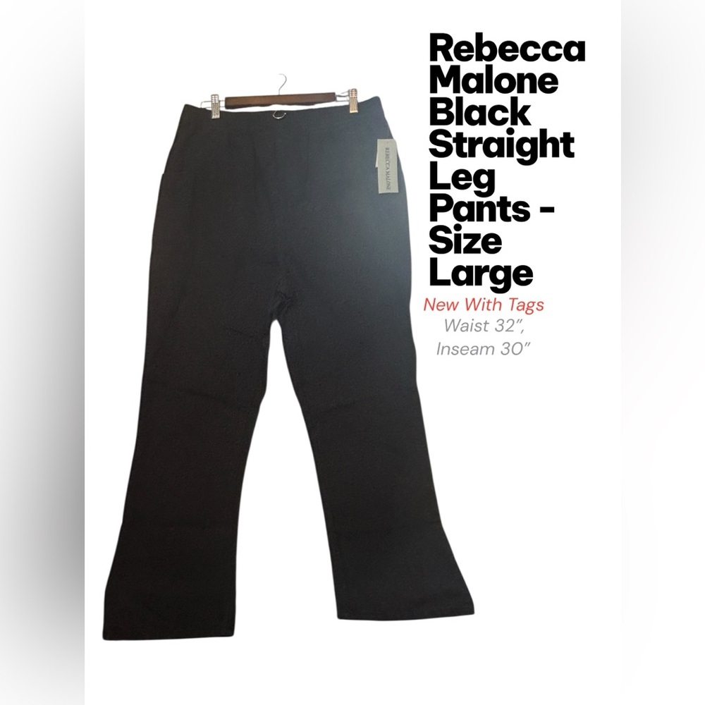 Rebecca Malone Black Straight-Leg Dress Pants Size Large NWT